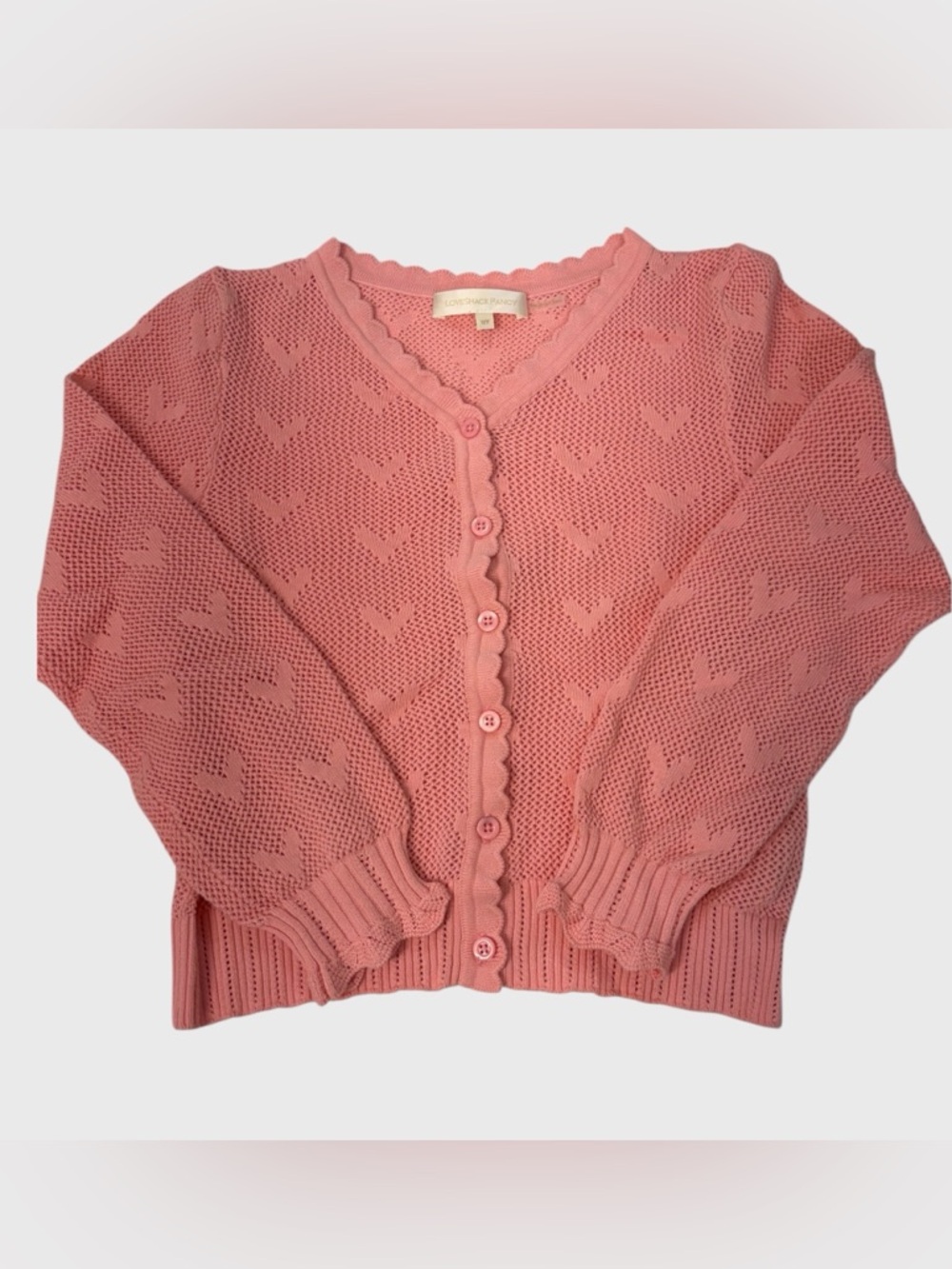 Loveshackfancy Pink Heart Organic Cotton Mini Janie Cardigan Girls Size 12